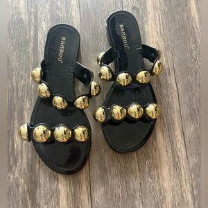 Bamboo Black Sandals with Gold Accents